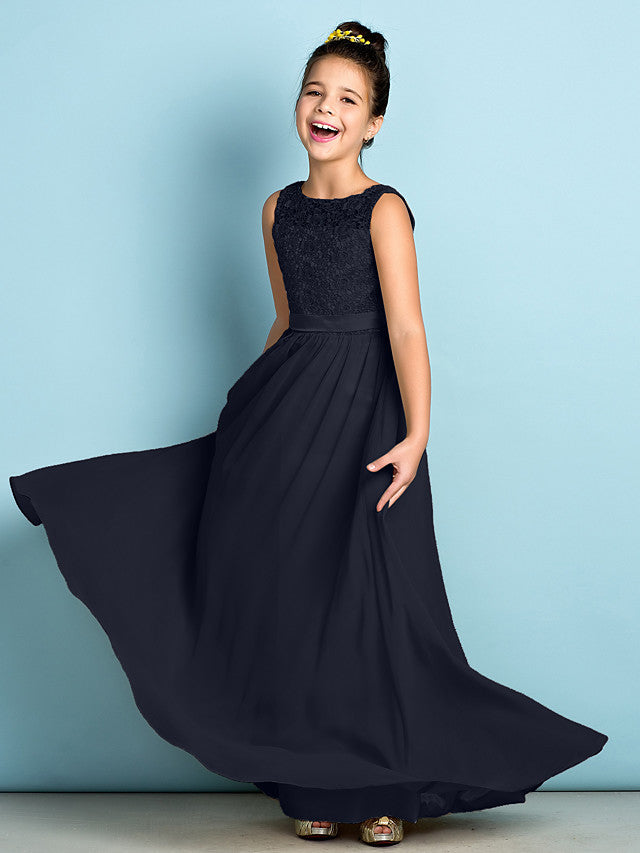 Elegant A-Line Floor Length Lace Junior Bridesmaid Dress-BallBride