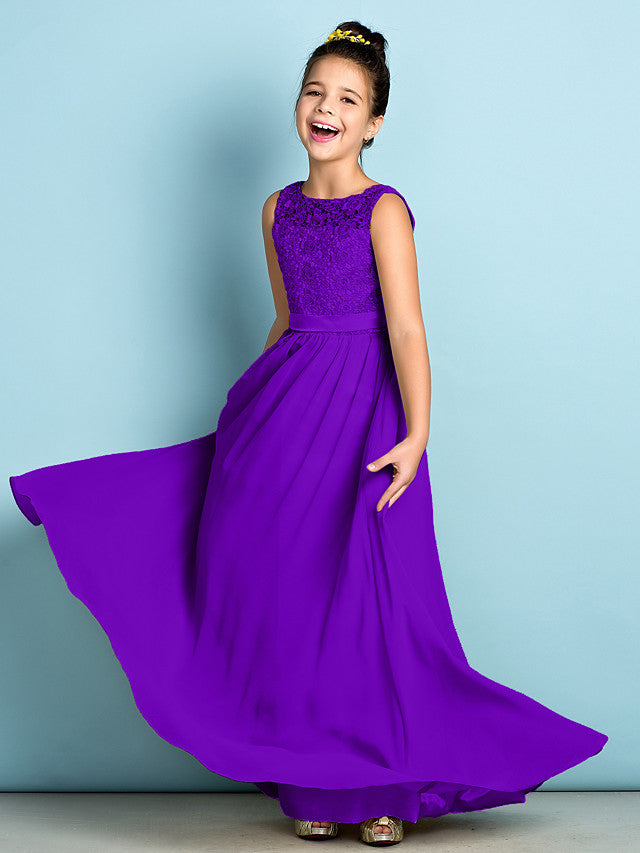 Elegant A-Line Floor Length Lace Junior Bridesmaid Dress-BallBride