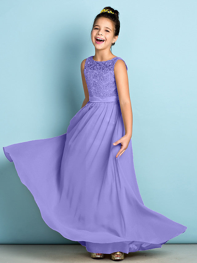 Elegant A-Line Floor Length Lace Junior Bridesmaid Dress-BallBride