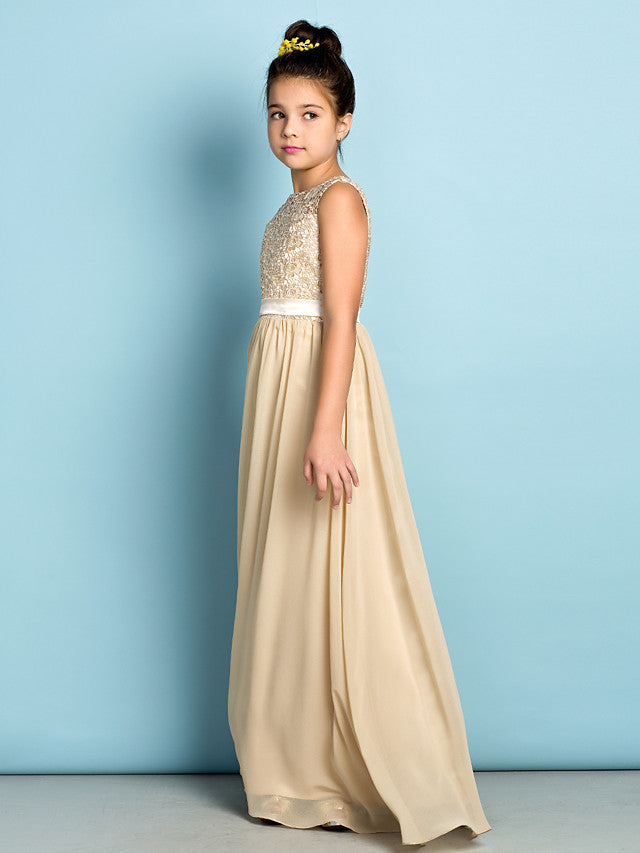 Elegant A-Line Floor Length Lace Junior Bridesmaid Dress-BallBride