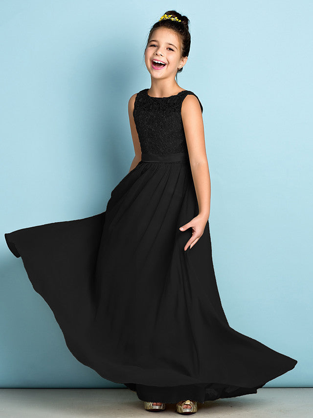 Elegant A-Line Floor Length Lace Junior Bridesmaid Dress-BallBride