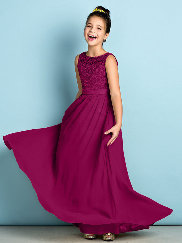Elegant A-Line Floor Length Lace Junior Bridesmaid Dress-BallBride
