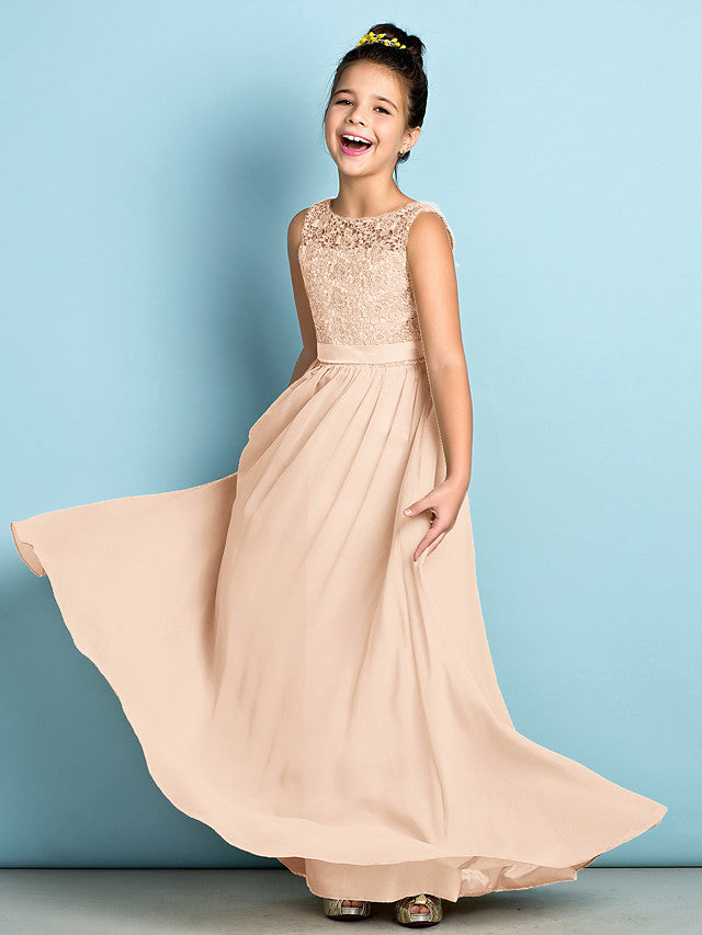 Elegant A-Line Floor Length Lace Junior Bridesmaid Dress-BallBride