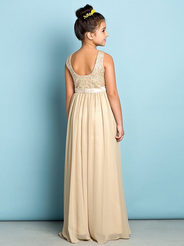 Elegant A-Line Floor Length Lace Junior Bridesmaid Dress-BallBride