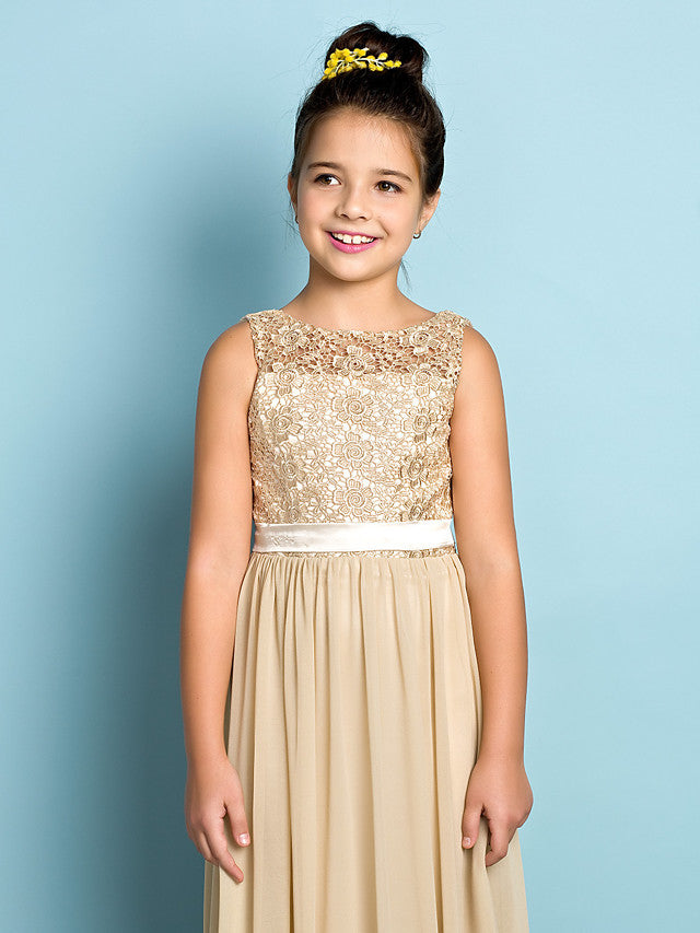 Elegant A-Line Floor Length Lace Junior Bridesmaid Dress-BallBride