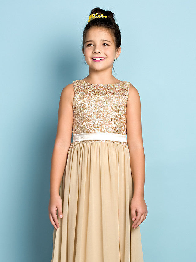 Elegant A-Line Floor Length Lace Junior Bridesmaid Dress-BallBride