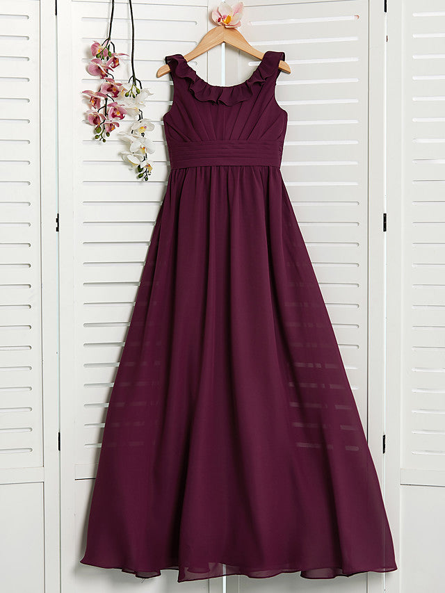 Elegant A-Line Jewel Neck Chiffon Flower Girl Dress With Ruffles Ruching-BallBride