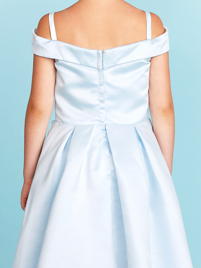 Elegant A-Line Off Shoulder Satin Junior Flower Girl Dress With Pleats for Princesses-BallBride