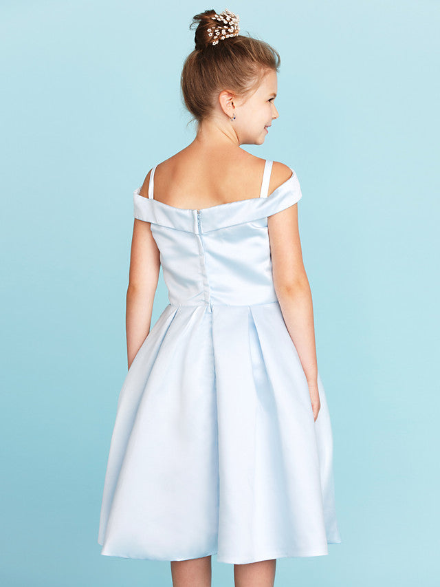Elegant A-Line Off Shoulder Satin Junior Flower Girl Dress With Pleats for Princesses-BallBride