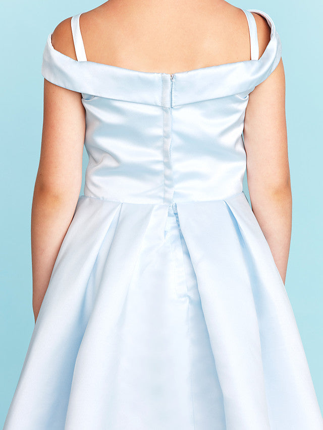 Elegant A-Line Off Shoulder Satin Junior Flower Girl Dress With Pleats for Princesses-BallBride