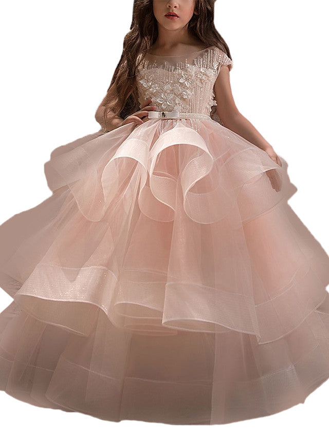 Elegant Ball Gown Lace Flower Girl Dresses with Beading Ruffles Buttons-BallBride
