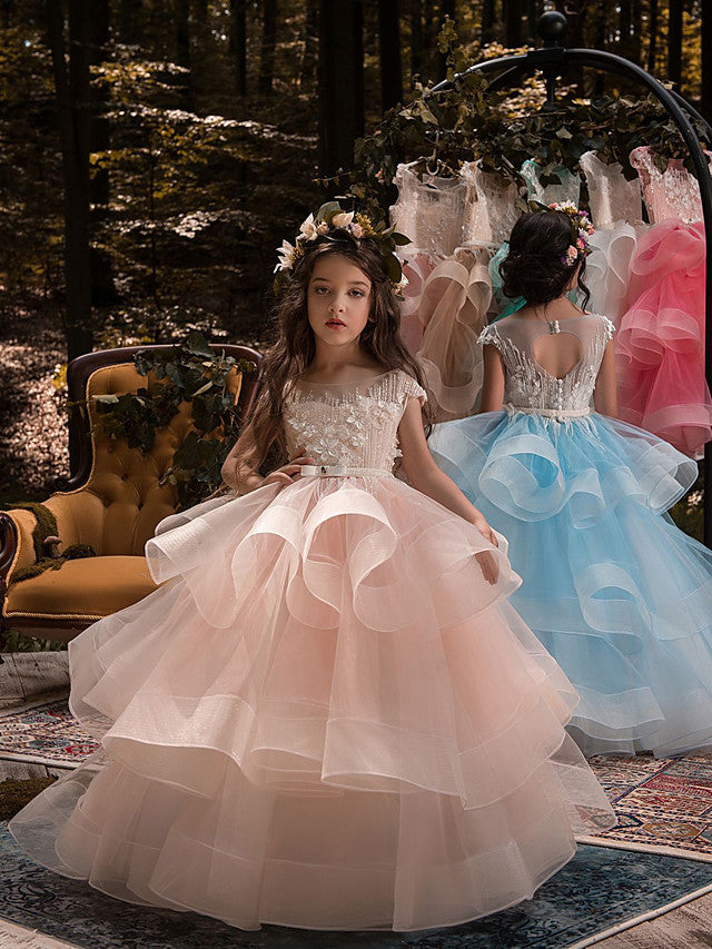 Elegant Ball Gown Lace Flower Girl Dresses with Beading Ruffles Buttons-BallBride