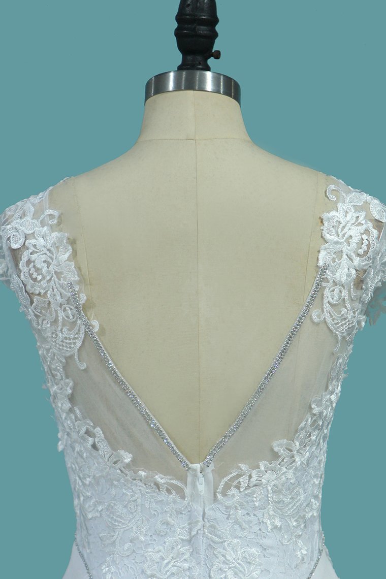 Elegant Bateau Beadings Mermaid Wedding Dress With Appliques Lace-BallBride