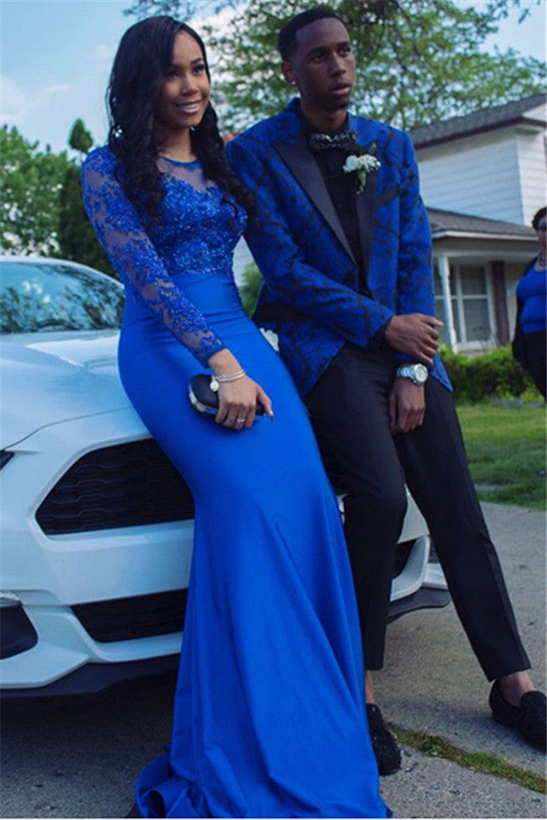 Elegant Black Lapel Homecoming Suits With Royal Blue Jacquard for Prom-BallBride