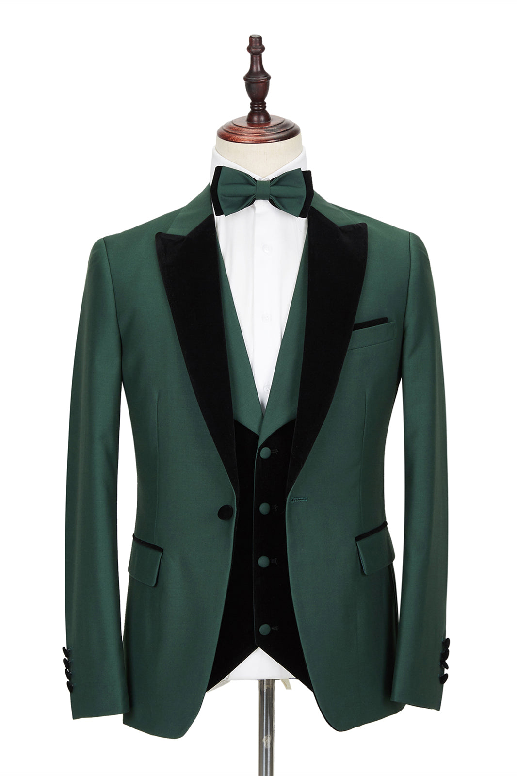Elegant Black Peak Lapel Wedding Suit for Men | Velvet Banding Formal Suit-BallBride