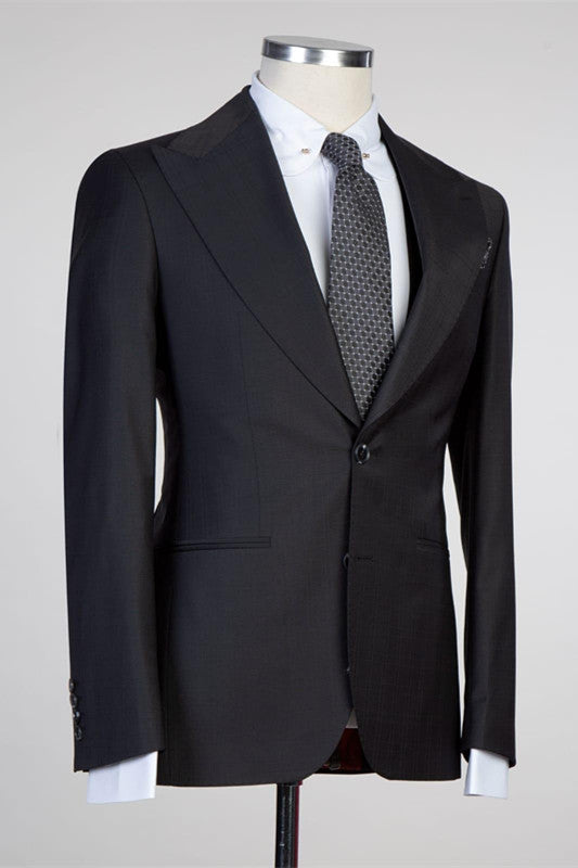 Elegant Black Peaked Lapel Slim Fit 3 Piece Wedding Tuxedo-BallBride