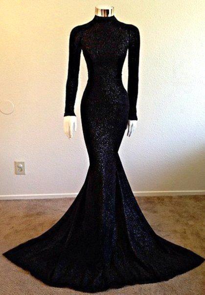 Elegant Black Sequins Long Sleeves Prom Dress Mermaid Long-BallBride