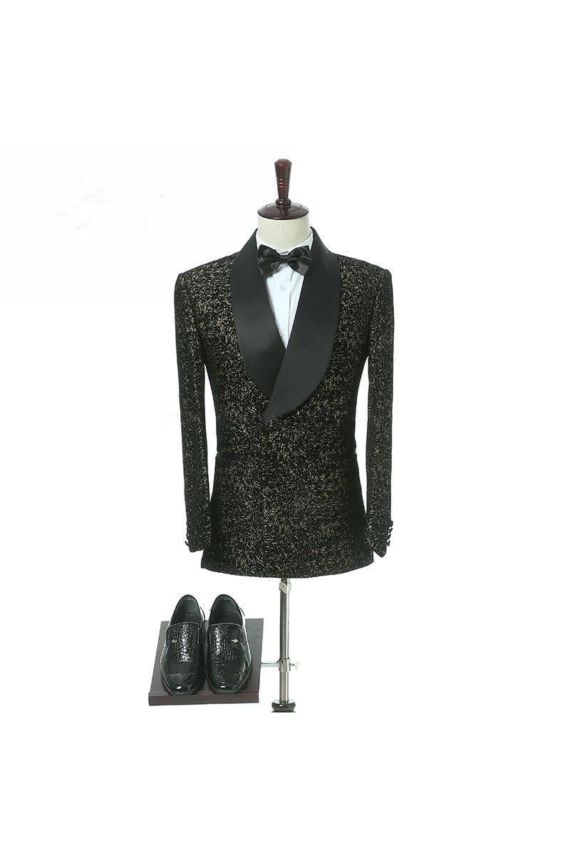 Elegant Black Slim Fit Double Breasted Wedding Tuxedo with Shawl Lapel-BallBride