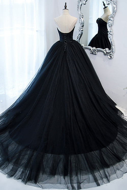 Elegant Black Sweetheart Long Evening Dress Ball Gown with Sleeveless-BallBride