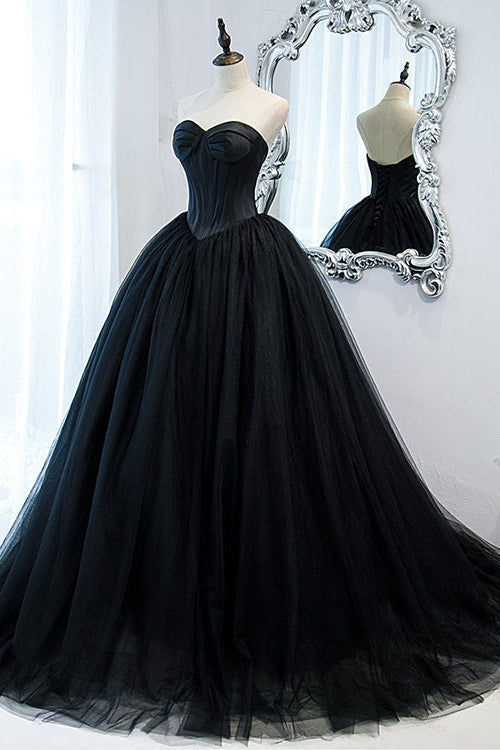 Elegant Black Sweetheart Long Evening Dress Ball Gown with Sleeveless-BallBride