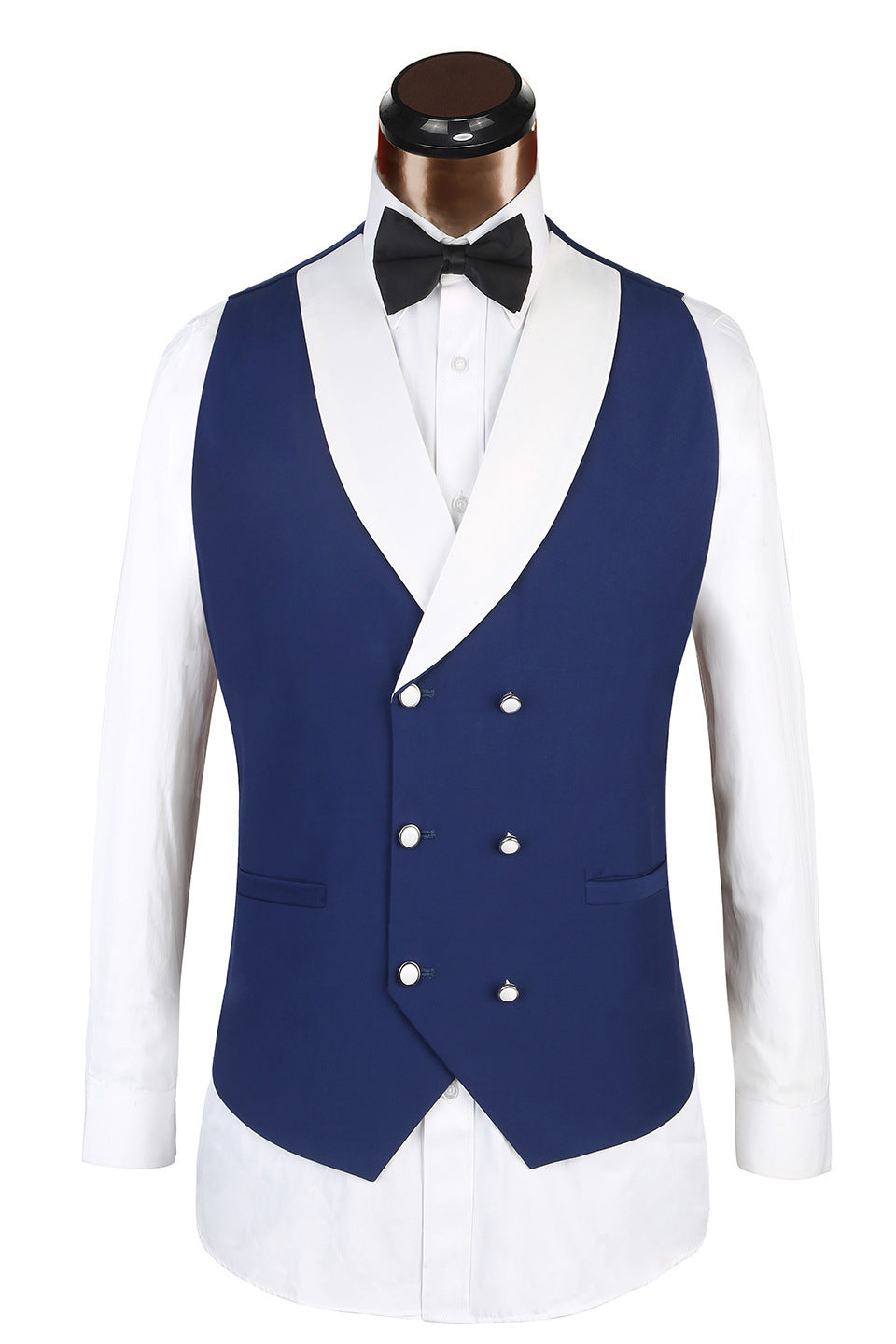 Elegant Blue Men's Suit for Weddings - 3 Piece White Lapel Edge Banding-BallBride