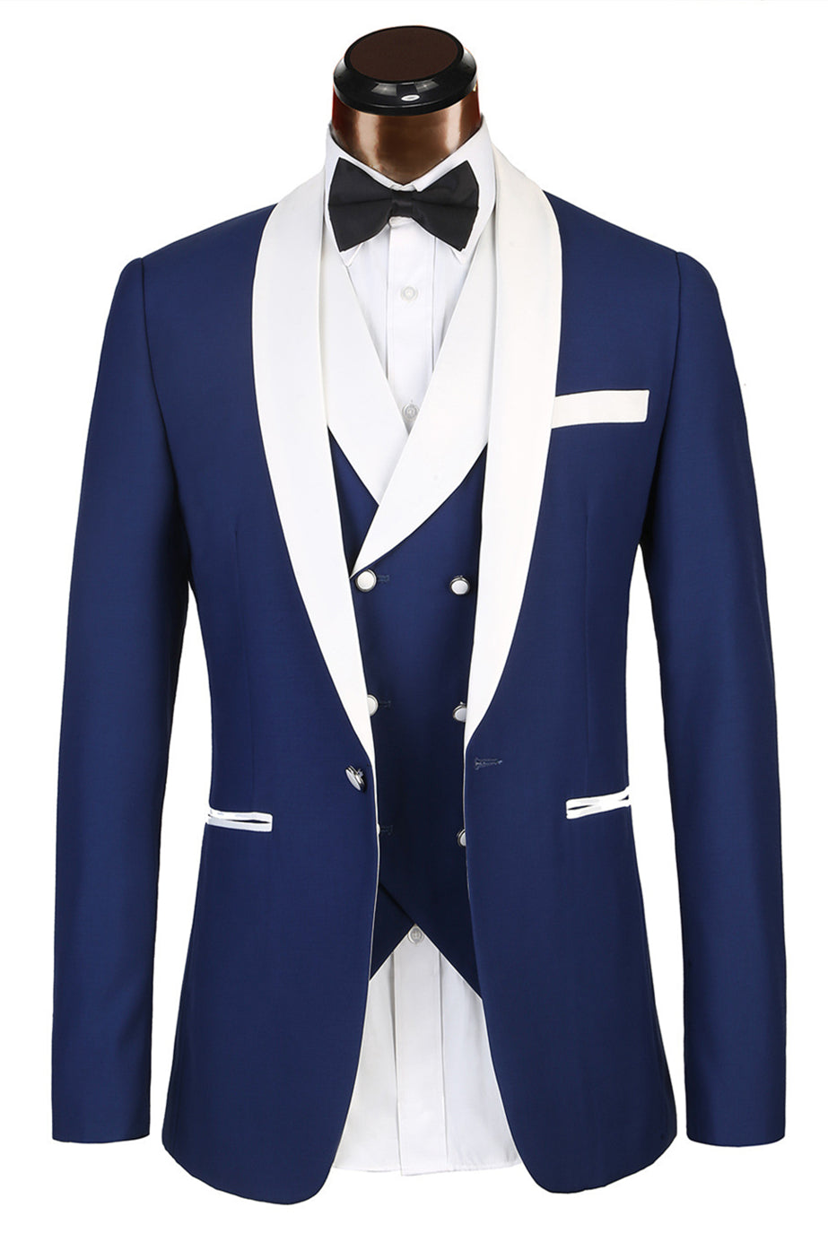 Elegant Blue Men's Suit for Weddings - 3 Piece White Lapel Edge Banding-BallBride
