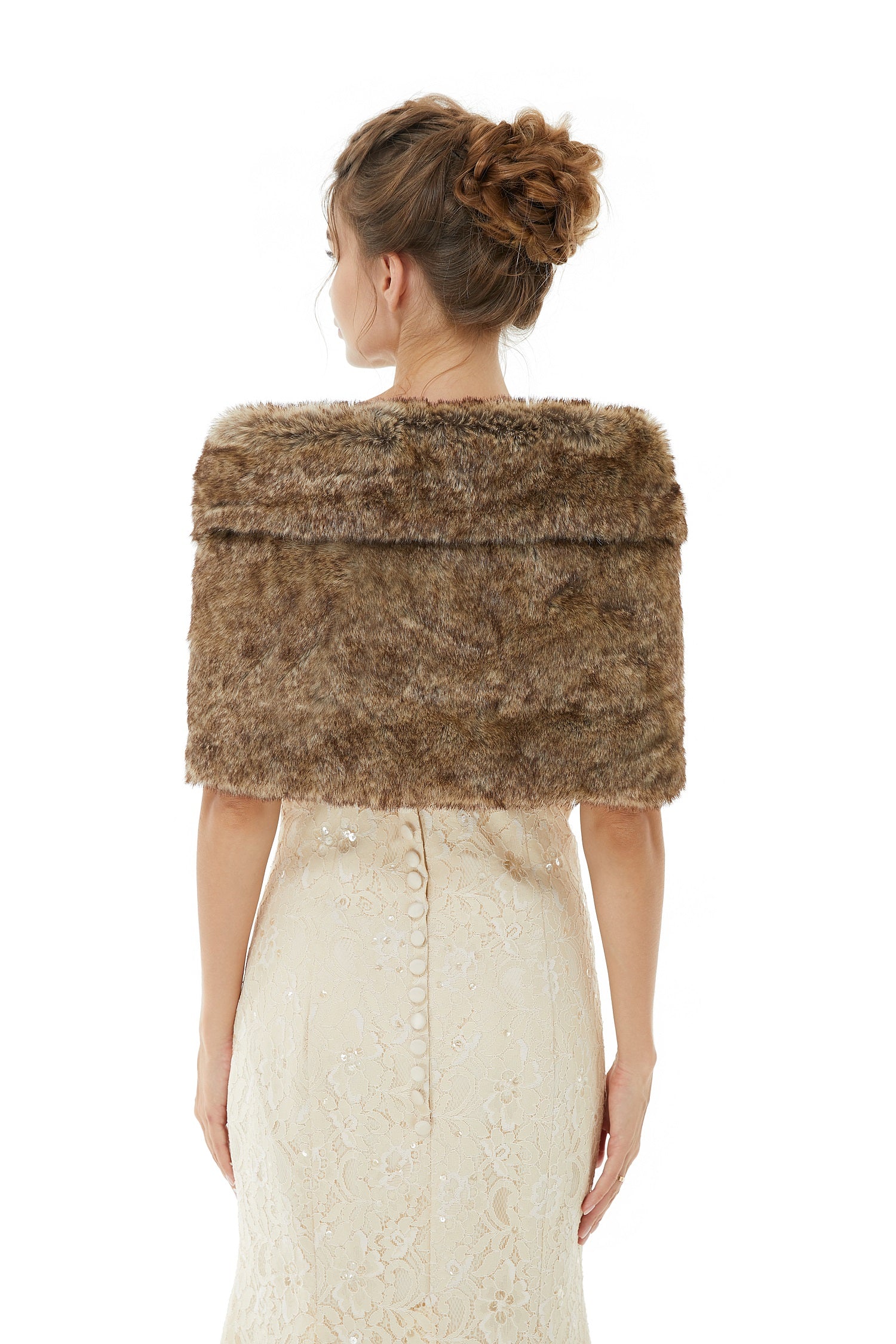 Elegant Brown Faux Fur Wrap Shawl for Weddings & Bridal Events-BallBride