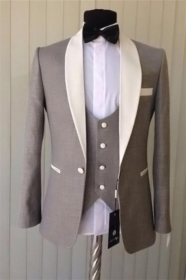 Elegant Brown Shawl Lapel Tuxedo With One Button for Weddings-BallBride