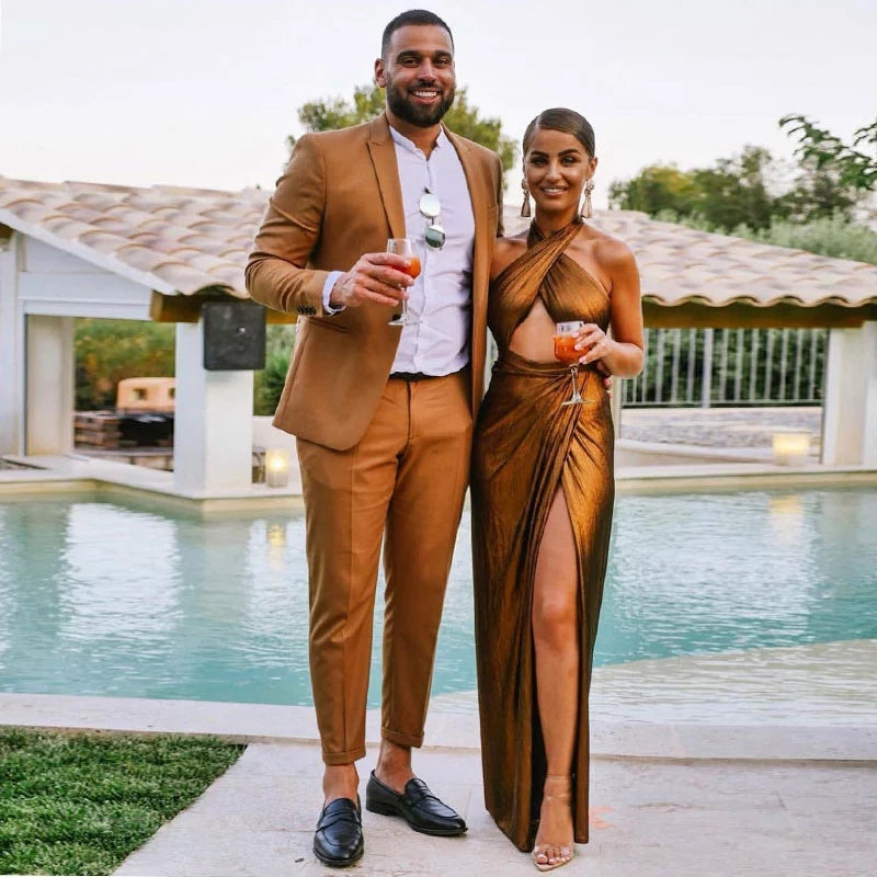 Elegant Brown Suit for Groom with Peaked Lapel and One Button-BallBride