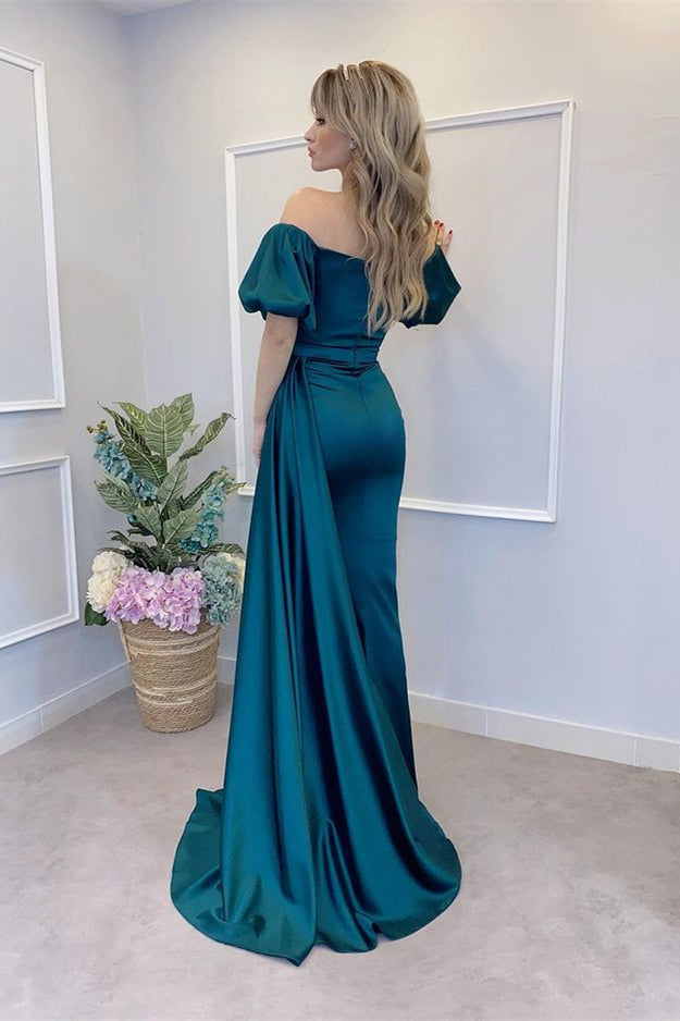 Elegant Bubble Sleeves Off-the-Shoulder Prom Dress Mermaid Long With Slit-BallBride
