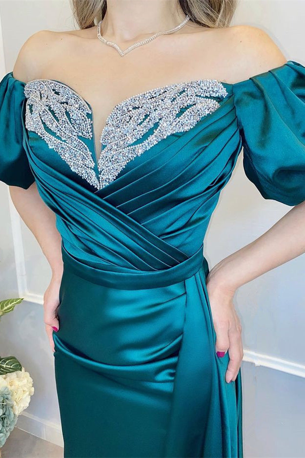 Elegant Bubble Sleeves Off-the-Shoulder Prom Dress Mermaid Long With Slit-BallBride
