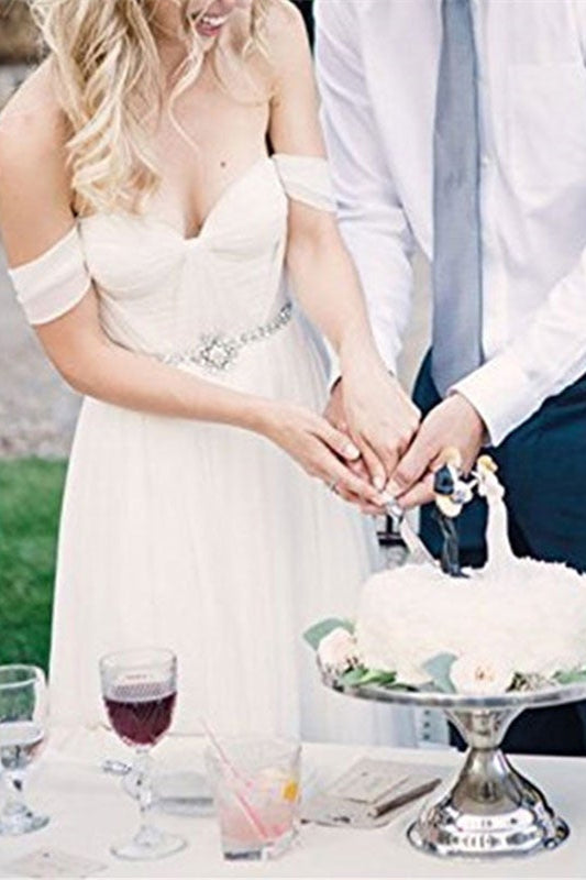 Elegant Chiffon Wedding Off-the-Shoulder Dress-BallBride