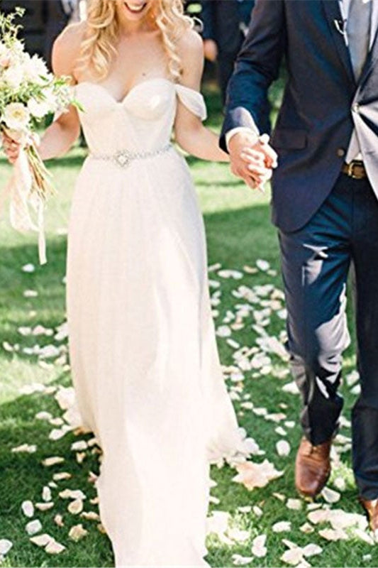 Elegant Chiffon Wedding Off-the-Shoulder Dress-BallBride