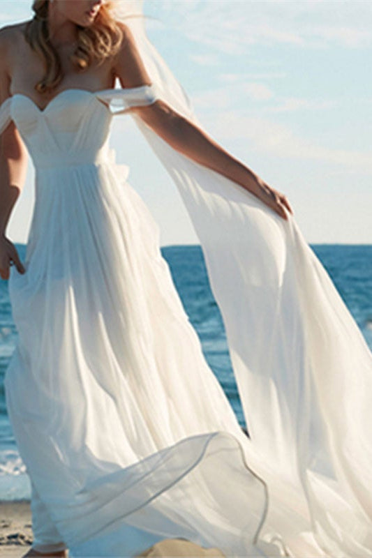 Elegant Chiffon Wedding Off-the-Shoulder Dress-BallBride