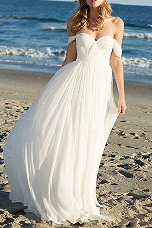 Elegant Chiffon Wedding Off-the-Shoulder Dress-BallBride
