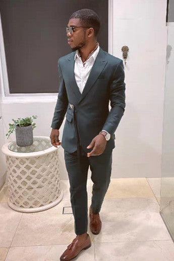 Elegant Dark Green Party Suits for Prom - Peaked Lapel with Adjustable Buckle-BallBride