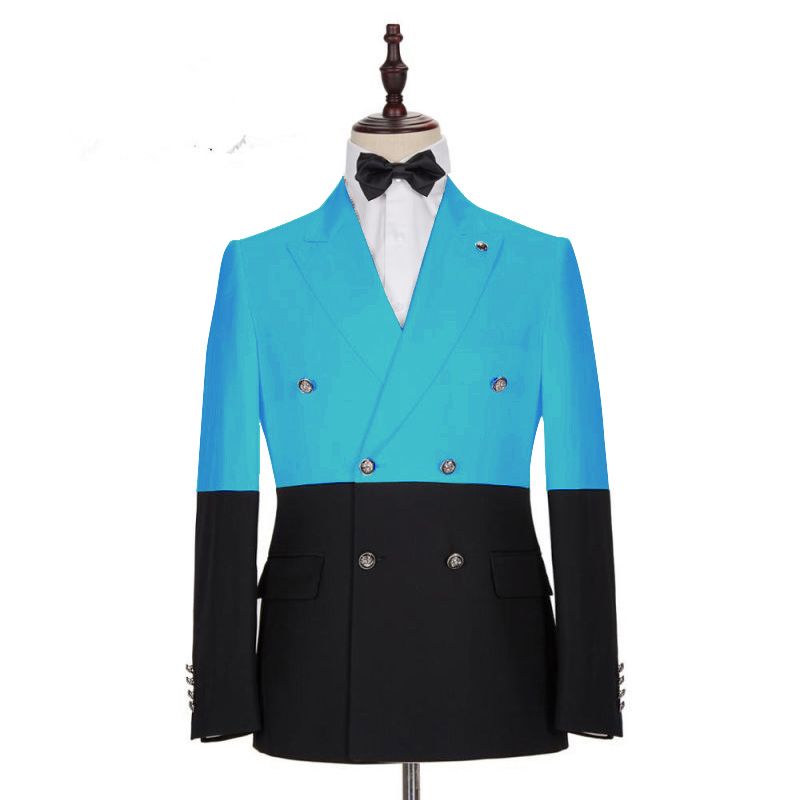 Elegant Double Breasted Fitted Suit for Prom - Blue-BallBride