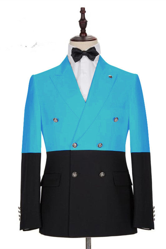 Elegant Double Breasted Fitted Suit for Prom - Blue-BallBride