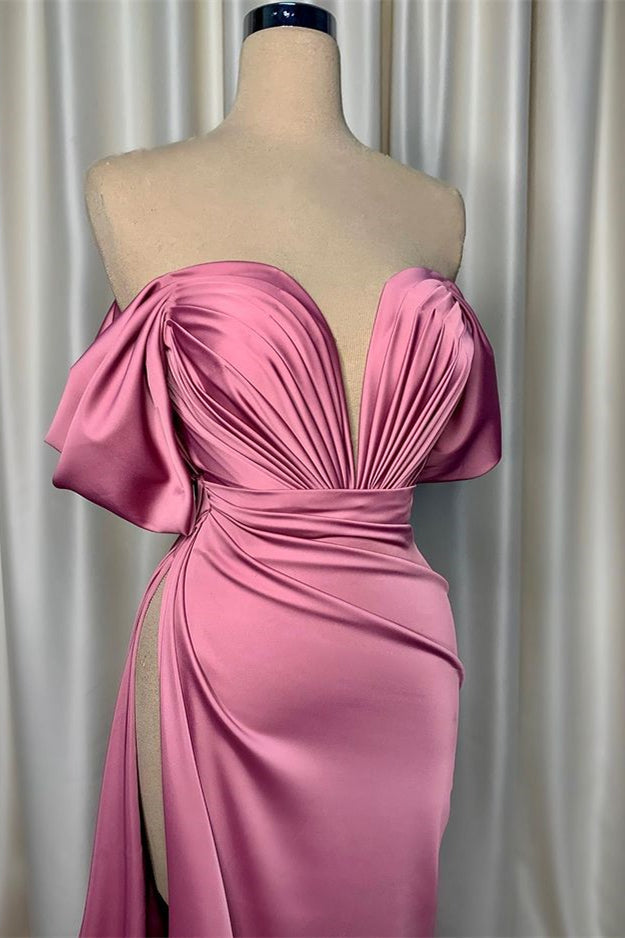 Elegant Dusty Pink Off-the-Shoulder Prom Dress Long Sweetheart with High Split-BallBride