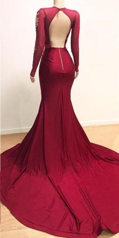 Elegant Evening Dresses With Lace Appliques - Long Sleeves Mermaid-BallBride