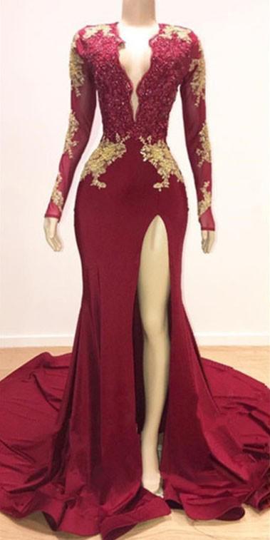 Elegant Evening Dresses With Lace Appliques - Long Sleeves Mermaid-BallBride
