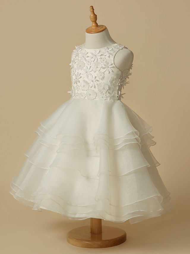 Elegant Flower Girl Dress - Lace Organza Sleeveless Scoop Neck A-Line Knee Length-BallBride