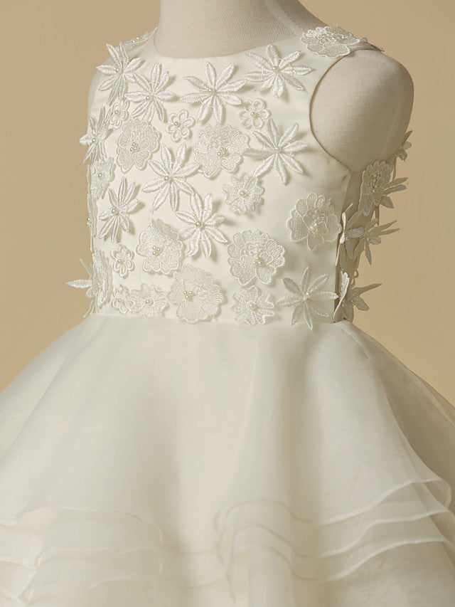 Elegant Flower Girl Dress - Lace Organza Sleeveless Scoop Neck A-Line Knee Length-BallBride