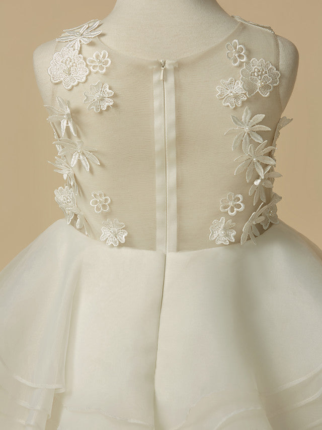 Elegant Flower Girl Dress - Lace Organza Sleeveless Scoop Neck A-Line Knee Length-BallBride