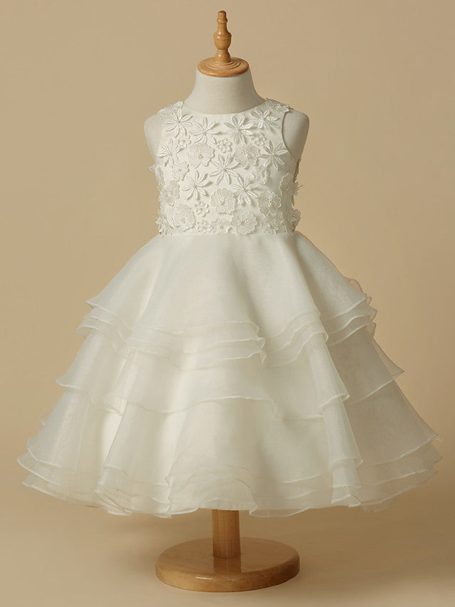 Elegant Flower Girl Dress - Lace Organza Sleeveless Scoop Neck A-Line Knee Length-BallBride