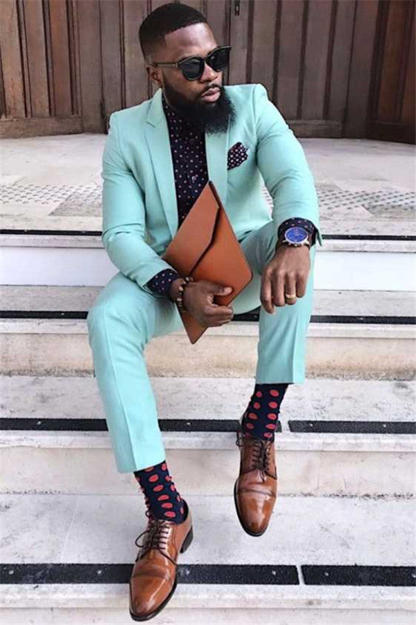 Elegant Jade Notched Lapel Reception Suit for Grooms-BallBride