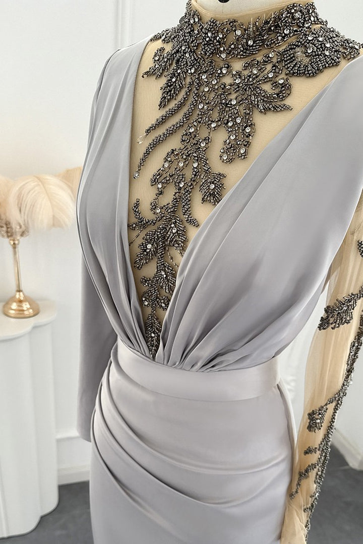Elegant Jewel Neck Mermaid Evening Dress with Appliques-BallBride