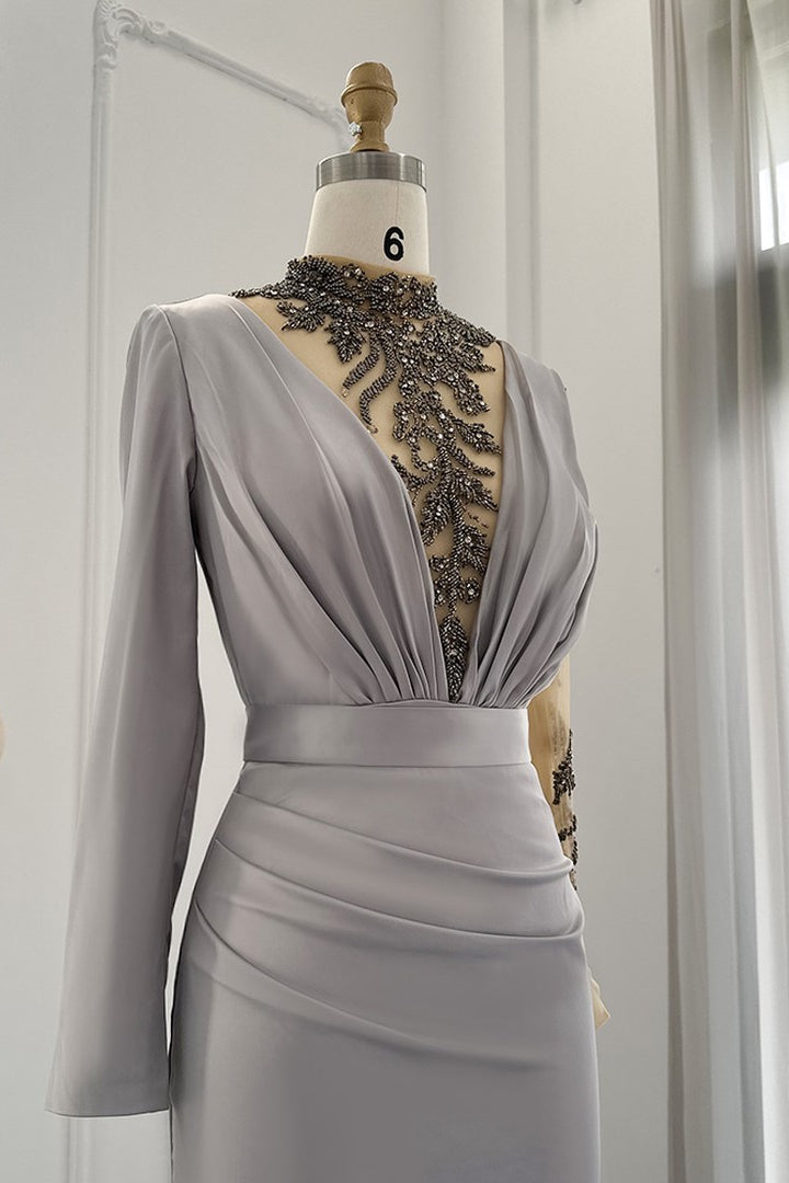 Elegant Jewel Neck Mermaid Evening Dress with Appliques-BallBride
