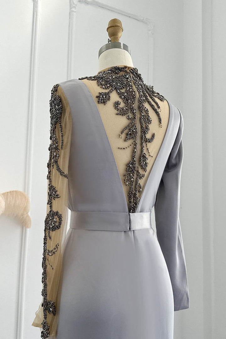 Elegant Jewel Neck Mermaid Evening Dress with Appliques-BallBride