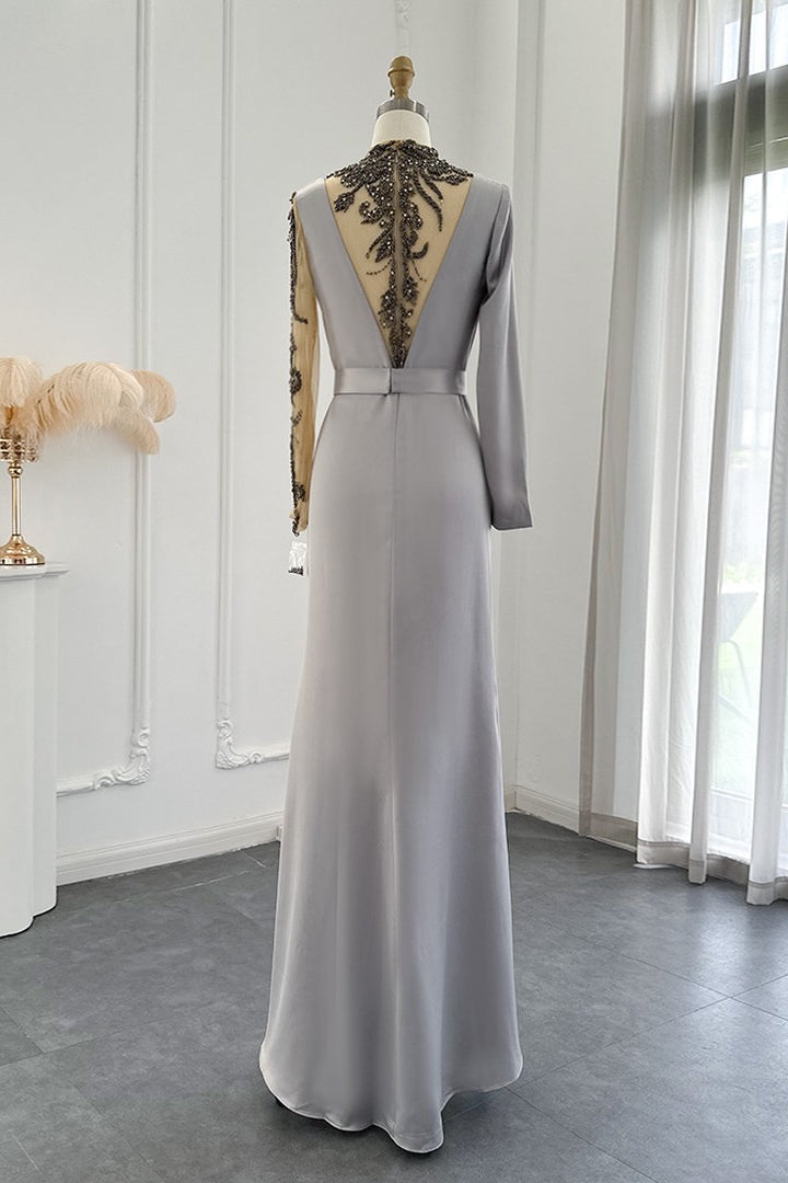 Elegant Jewel Neck Mermaid Evening Dress with Appliques-BallBride